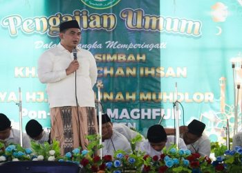Wakil Gubernur Jateng, Taj Yasin menghadiri pengajian umum dalam rangka memperingati Haul Simbah KH Masruchan Ihsan dan Nyai Hj Mahsun Muhdlor, di Ponpes Al Maghfur, Mranggen, Kabupaten Demak, Sabtu, 7 Februari 2026. Foto: Ist.