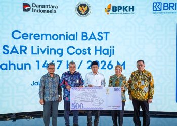 BPKH melaksanakan serah terima banknotes dalam mata uang Riyal Arab Saudi (SAR) untuk living cost jemaah haji Indonesia tahun 1447 H/2026 M. Foto: Ist.