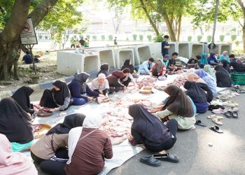 UMS menggelar penyembelihan hewan kurban di Lapangan Timur Masjid Hj. Sudalmiyah Rais, Kampus 2 UMS, Kamis (28/5/2026). Foto: Ist.