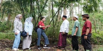 Direktur Compliance, Corporate Affairs & Legal CIMB Niaga Fransiska Oei didampingi Ketua Koperasi Syariah Wana Makmur Lestari Desa Pemepek Hardi, serta Direktur Komunikasi dan Kemitraan Yayasan KEHATI Rika Anggraini mengunjungi  area tanam konservasi bambu di Dusun Gelogor, Desa Pemepek, Lombok Tengah, Nusa Tenggara Barat, Jumat (26/6/2026). Foto: Ist.