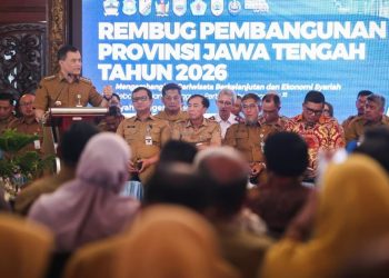 Ahmad Luthfi saat menggelar acara Rembug Pembangunan Provinsi Jawa Tengah Tahun 2026 di Pendopo Kota Tegal, Senin (22/6/2026). Foto : Ist.