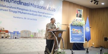 Wakil Menteri Pendidikan Tinggi, Sains, dan Teknologi Prof. Dr. Fauzan, M.Pd.,saat menghadiri Rakornas 2026 Fosma PTMA di UMS, Selasa (28/7/2026). Foto: Ist.