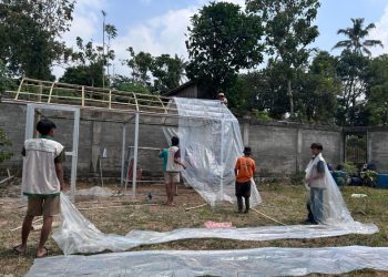 Tim PPK Ormawa HMP PTI UMS 2026 membangun greenhouse berbais IoT. Foto : Ist.