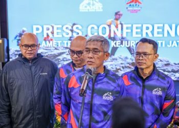 Sekretaris Daerah (Sekda) Provinsi Jawa Tengah, Sumarno saat konferensi pers Slamet Trail Run dan Kejurda ALTI Jateng 2026 di Gulala Azana Resort Guci, Kabupaten Tegal, Sabtu (24/10/2026). Foto : Ist.